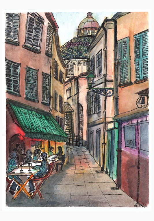 Nizza: Im Café (ca. 32 x 24 cm)
